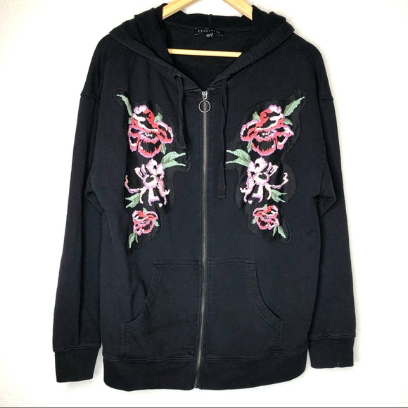 SOLD Sanctuary Floral Embroidered Zip Up Hoodie Sweatshirt - Picture 2 of 9